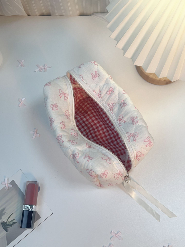 Mata kozmetikai táska otthoni tároláshoz, friss és édes stílus, pamut külső, poliészter bélés, egyszerű minta, uniszex