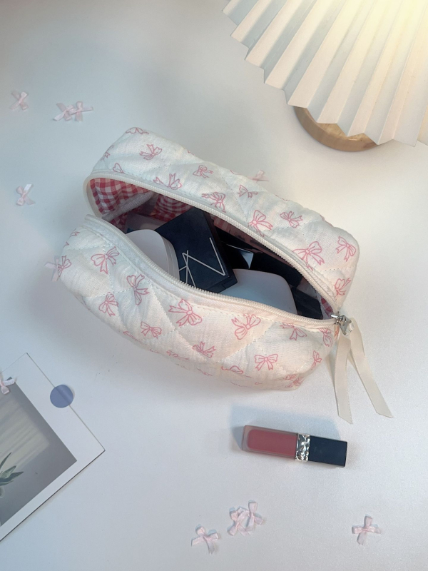 Mata kozmetikai táska otthoni tároláshoz, friss és édes stílus, pamut külső, poliészter bélés, egyszerű minta, uniszex