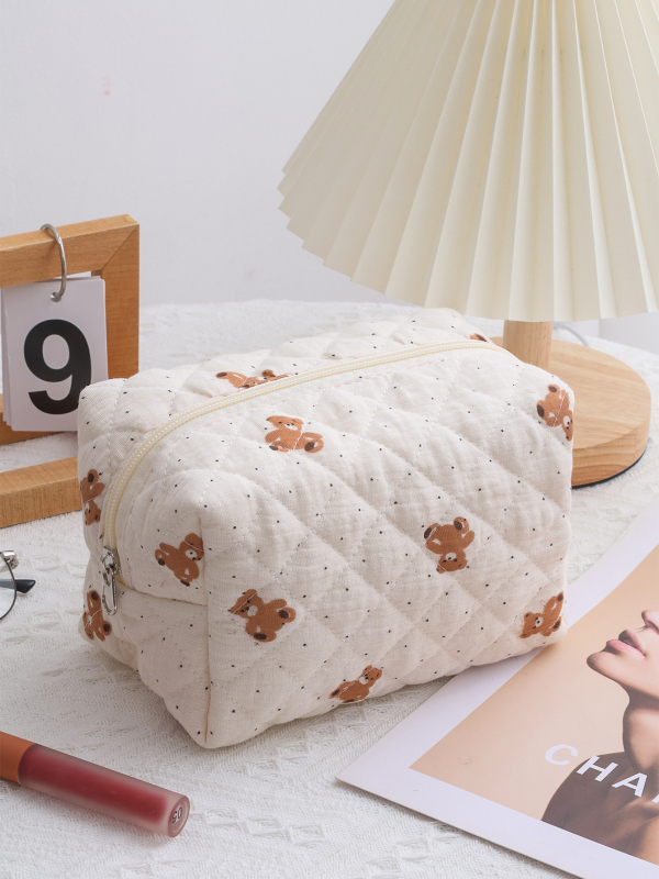 Mata kozmetikai táska otthoni tároláshoz, friss és édes stílus, pamut külső, poliészter bélés, egyszerű minta, uniszex