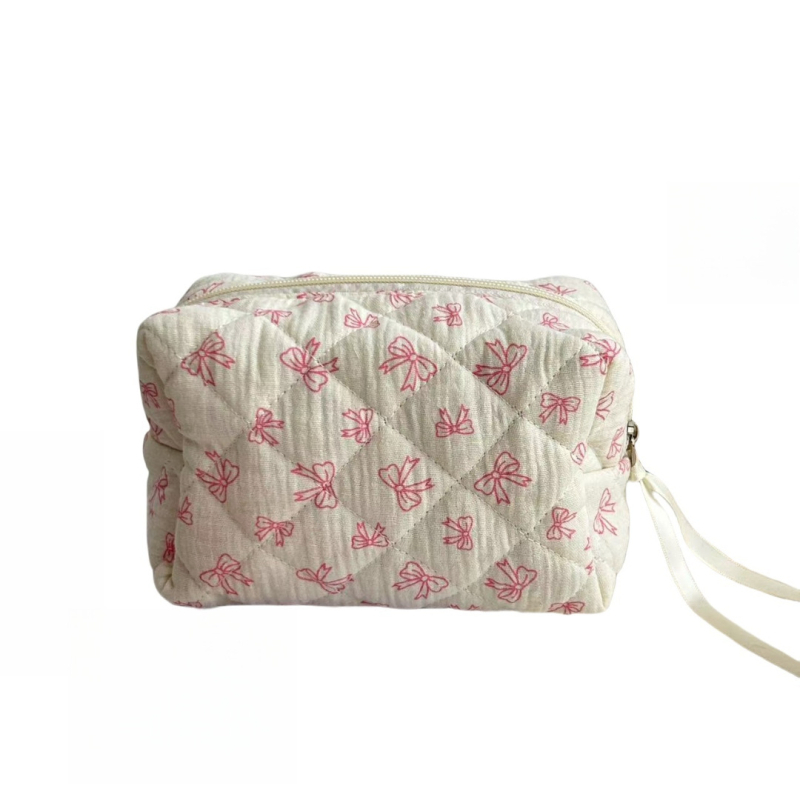 Mata kozmetikai táska otthoni tároláshoz, friss és édes stílus, pamut külső, poliészter bélés, egyszerű minta, uniszex