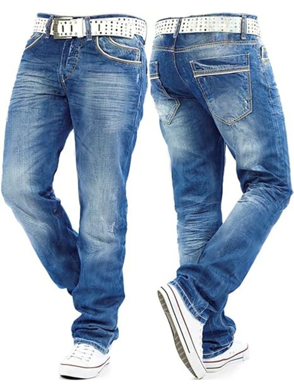 Мъжки дънки, права кройка, средна талия, цип, деним 85% памук