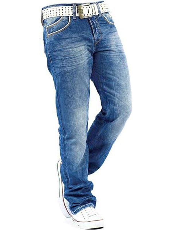 Мъжки дънки, права кройка, средна талия, цип, деним 85% памук