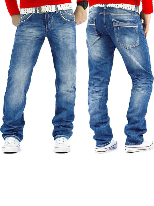 Мъжки дънки, права кройка, средна талия, цип, деним 85% памук