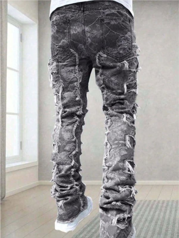 Мъжки дънки, хип-хоп стил, прав силует, средна талия, цип, деним 70% памук