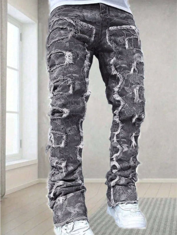 Мъжки дънки, хип-хоп стил, прав силует, средна талия, цип, деним 70% памук