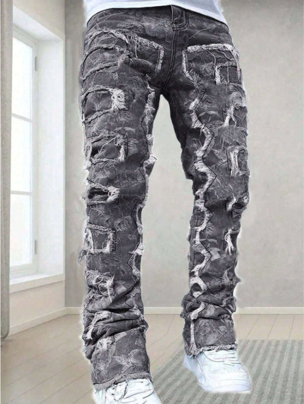 Мъжки дънки, хип-хоп стил, прав силует, средна талия, цип, деним 70% памук