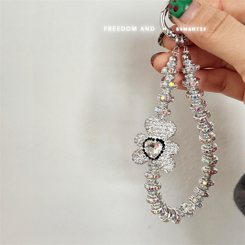 Lanyard pentru telefon cu urs diamant, scurt, lucrat manual, stil feminin