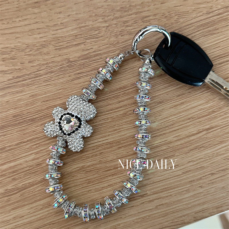 Lanyard pentru telefon cu urs diamant, scurt, lucrat manual, stil feminin