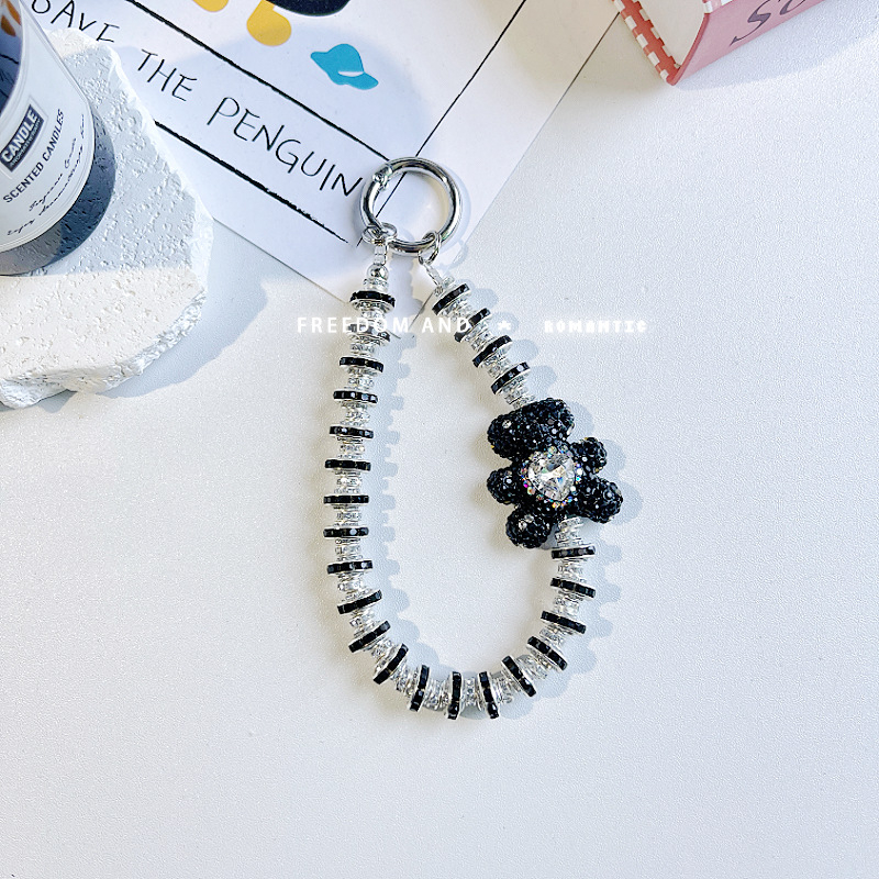 Lanyard pentru telefon cu urs diamant, scurt, lucrat manual, stil feminin