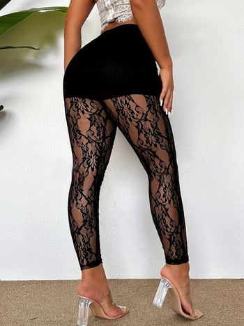 Ženske hlače od čipkaste mreže, uski kroj, poliester, proziran dizajn, proljeće 2024