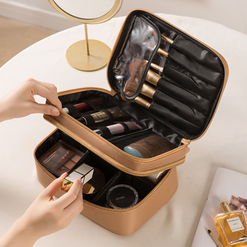 PU козметична чанта с множество отделения, водоустойчива и ултралека, преносима с голям капацитет, аниме мотив, подплата полиестер