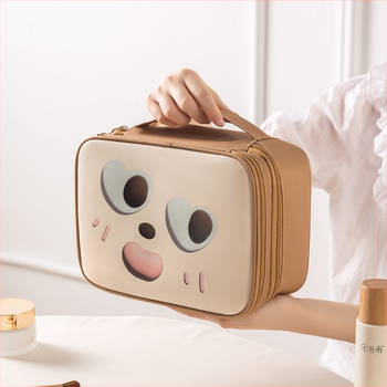 PU козметична чанта с множество отделения, водоустойчива и ултралека, преносима с голям капацитет, аниме мотив, подплата полиестер