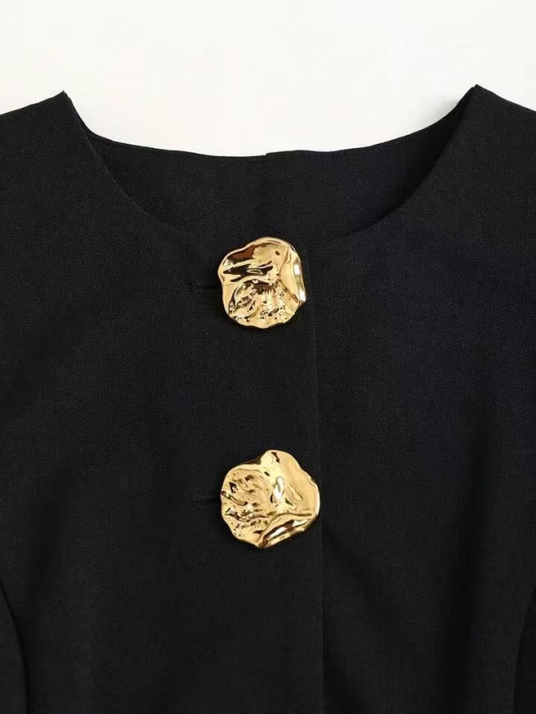 Γυναικείο γιλέκο-καρντίνγκαν από πολυεστέρα με κουμπιά, στρογγυλό λαιμό, μονόχρωμο, κανονικό μήκος, άνοιξη 2025