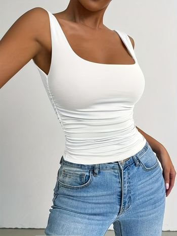 Γυναικεία χωρίς μανίκια T‑shirt με λαιμό U-σχήματος, casual slim‑fit, μείγμα πολυεστέρα-σπάντεξ