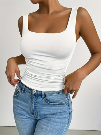 Γυναικεία χωρίς μανίκια T‑shirt με λαιμό U-σχήματος, casual slim‑fit, μείγμα πολυεστέρα-σπάντεξ