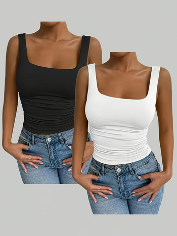 Γυναικεία χωρίς μανίκια T‑shirt με λαιμό U-σχήματος, casual slim‑fit, μείγμα πολυεστέρα-σπάντεξ