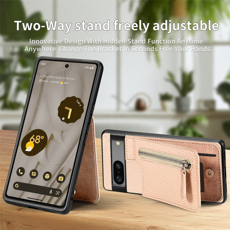 Husă pentru Google Pixel cu portofel și spațiu pentru carduri, fermoar, piele sintetică, design gravat, protecție la șocuri, închidere magnetică