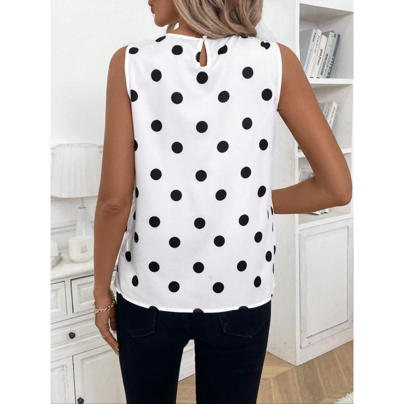 Γυναικείο τοπ χωρίς μανίκια με εκτύπωση και στρογγυλό λαιμό – στενή γραμμή, μικροελαστικότητα, συλλογή άνοιξη 2025