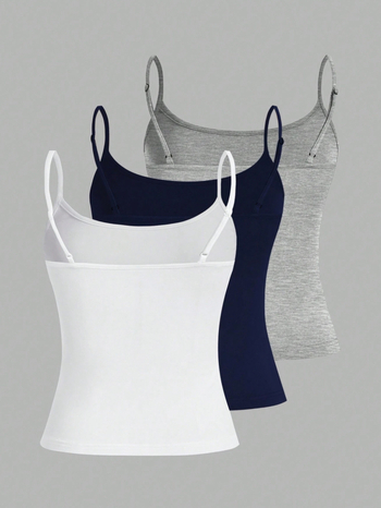Σετ 3 γυναικείων τοπ με τιραντάκια, στενή εφαρμογή, πολυεστέρας 95%+, Άνοιξη 2025