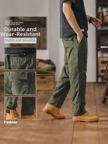 Ανδρικά χαλαρά λειτουργικά παντελόνια εξωτερικού χώρου – υψηλή μέση, με ζώνη, 100% πολυεστέρας, για τέσσερις εποχές