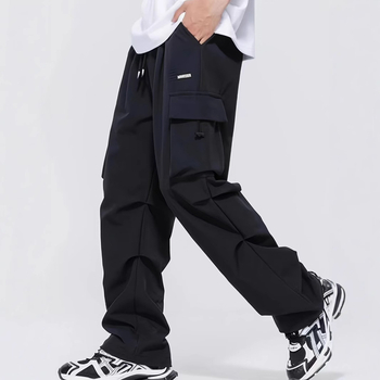 Ανδρικά παντελόνια cargo με πολλές τσέπες, ίσια γραμμή, μέση μεσαία, ελαστικό ύφασμα νάιλον-ελαστάν