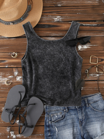 Γυναικείο Αμάνικο Τοπ – 62% Βαμβάκι / 38% Πολυεστέρας, Μονοχρωματικός print με χιονάκι και έντονα γράμματα, Καλοκαίρι 2025