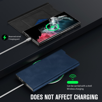 Ādas maksts ar magnētisku aizvērumu Samsung S24/S23 Ultra un S22/S21 Plus, ar kartes nodalījumu, PC+PU, karstā presēšana, šoksizturīgs, magnētiskais pievilkšanās, nodilumizturīgs, krišanas aizsardzība