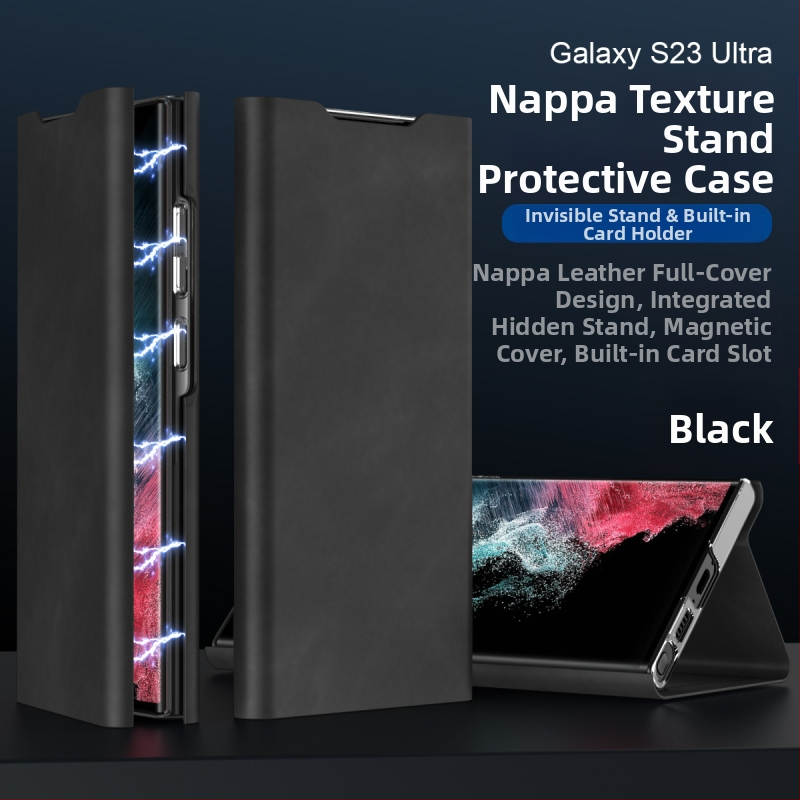 Ādas maksts ar magnētisku aizvērumu Samsung S24/S23 Ultra un S22/S21 Plus, ar kartes nodalījumu, PC+PU, karstā presēšana, šoksizturīgs, magnētiskais pievilkšanās, nodilumizturīgs, krišanas aizsardzība