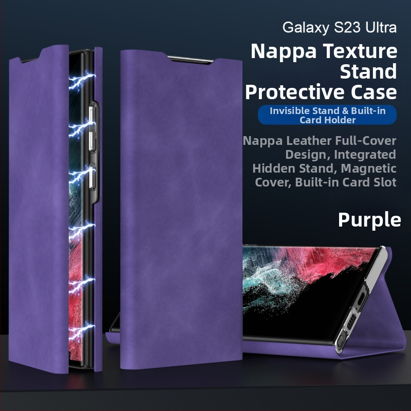 Ādas maksts ar magnētisku aizvērumu Samsung S24/S23 Ultra un S22/S21 Plus, ar kartes nodalījumu, PC+PU, karstā presēšana, šoksizturīgs, magnētiskais pievilkšanās, nodilumizturīgs, krišanas aizsardzība