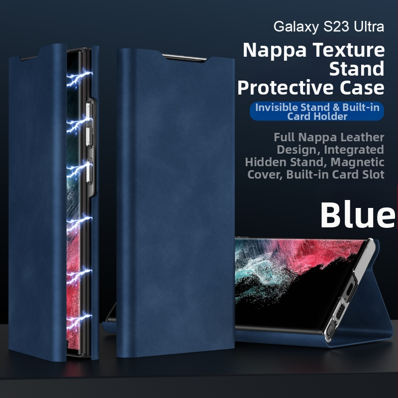 Ādas maksts ar magnētisku aizvērumu Samsung S24/S23 Ultra un S22/S21 Plus, ar kartes nodalījumu, PC+PU, karstā presēšana, šoksizturīgs, magnētiskais pievilkšanās, nodilumizturīgs, krišanas aizsardzība