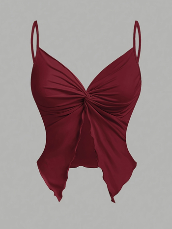 Γυναικεία τοπ χωρίς μανίκια με στριφτό μπροστινό σχέδιο και διασταυρούμενο μπροστινό μέρος, sling στυλ, στενή εφαρμογή, 95% πολυεστέρας