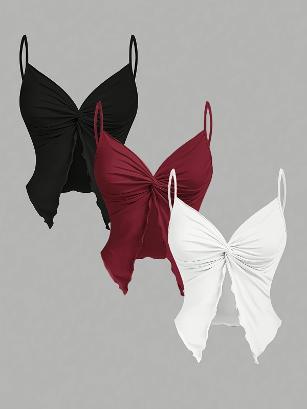 Top fără mâneci pentru femei cu design înfășurat în față și cruce, stil sling, croială slim, 95% poliester