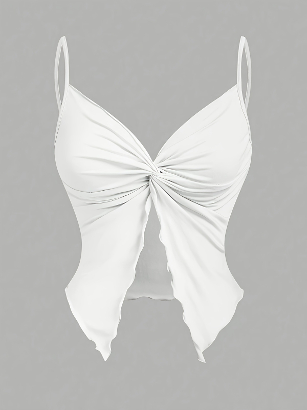 Top fără mâneci pentru femei cu design înfășurat în față și cruce, stil sling, croială slim, 95% poliester