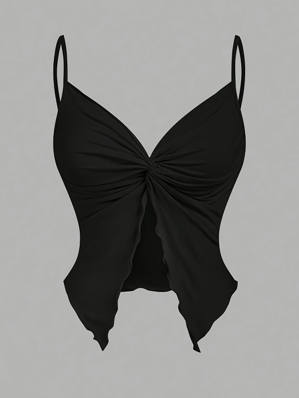 Top fără mâneci pentru femei cu design înfășurat în față și cruce, stil sling, croială slim, 95% poliester