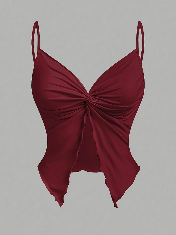 Top fără mâneci pentru femei cu design înfășurat în față și cruce, stil sling, croială slim, 95% poliester