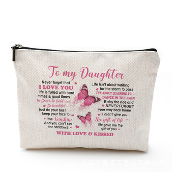 Козметична чанта с принт на пеперуда, водоустойчива материя от памук и лен, цип за затваряне, персонализирано лого чрез термопечат.