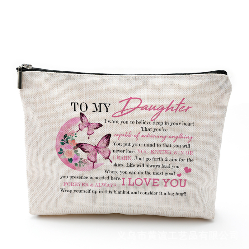 Козметична чанта с принт на пеперуда, водоустойчива материя от памук и лен, цип за затваряне, персонализирано лого чрез термопечат.