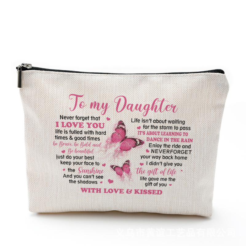 Козметична чанта с принт на пеперуда, водоустойчива материя от памук и лен, цип за затваряне, персонализирано лого чрез термопечат.