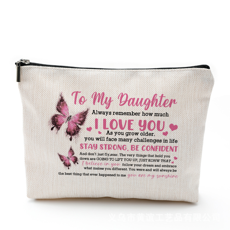 Козметична чанта с принт на пеперуда, водоустойчива материя от памук и лен, цип за затваряне, персонализирано лого чрез термопечат.