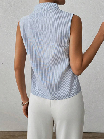 Γυναικείο πουκάμισο χωρίς μανίκια με V-λαιμό, ριγέ, πολυεστέρας με σπαντέξ, casual στυλ