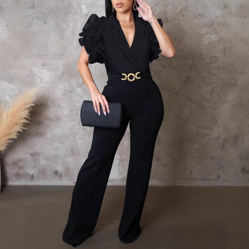 Overál lótuszleveles ujjakkal és gallérral, mintázat, öv tartalmazva