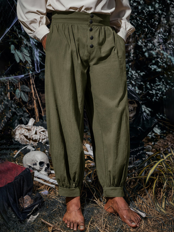 Toplimit Vīriešu viduslaiku pirātu bikses — poliestera audums, 80% poliestera, četras sezonas, brīvā laika valkāšanai, bez gludināšanas