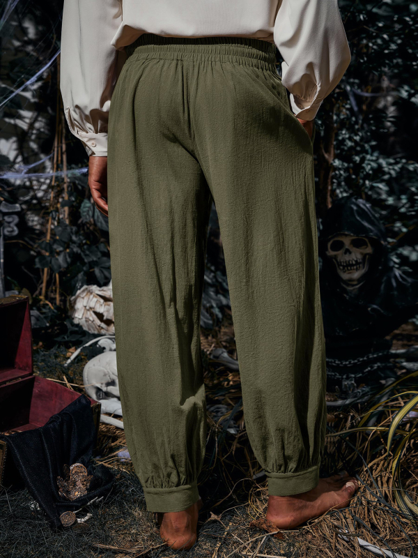 Toplimit Vīriešu viduslaiku pirātu bikses — poliestera audums, 80% poliestera, četras sezonas, brīvā laika valkāšanai, bez gludināšanas