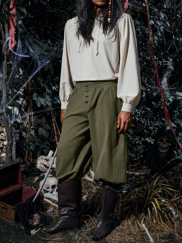 Toplimit Vīriešu viduslaiku pirātu bikses — poliestera audums, 80% poliestera, četras sezonas, brīvā laika valkāšanai, bez gludināšanas