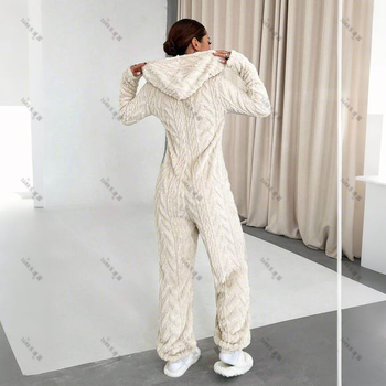 Ολόσωμη φόρμα με κουκούλα, φερμουάρ, βαθύ V, μακριά μανίκια, πολυεστέρα 95%+