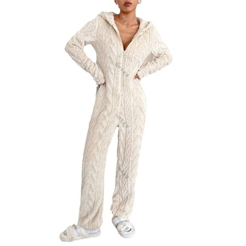 Ολόσωμη φόρμα με κουκούλα, φερμουάρ, βαθύ V, μακριά μανίκια, πολυεστέρα 95%+