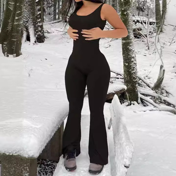 Γυναικεία ολόσωμη φόρμα γυμναστικής εξωτερικού χώρου – χωρίς μανίκια, ελαστική μέση, φαρδιά παντελόνια μέχρι τον αστράγαλο, Milk Silk, πολυεστέρας με σπαντεξ