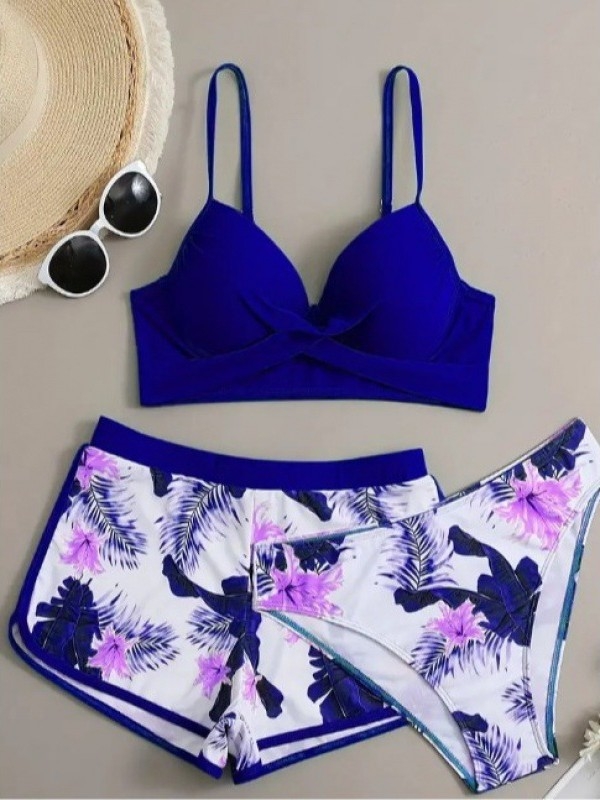 Ženski push-up bikini kupaći kostim — poliester-elastan tkanina, jastučići u gornjem dijelu, bez ojačanja, bez naramenica, klasičan bikini kroj