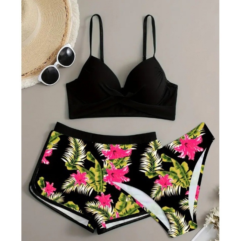 Ženski push-up bikini kupaći kostim — poliester-elastan tkanina, jastučići u gornjem dijelu, bez ojačanja, bez naramenica, klasičan bikini kroj