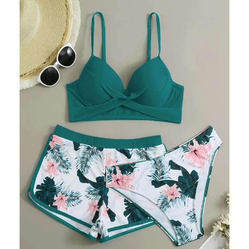 Ženski push-up bikini kupaći kostim — poliester-elastan tkanina, jastučići u gornjem dijelu, bez ojačanja, bez naramenica, klasičan bikini kroj